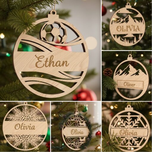 Personalized Christmas Ornament Bundle, Laser Design Files for