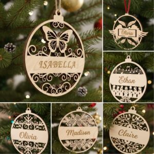 Personalized Christmas Ornament Bundle, Laser Engraved Holiday Decor,