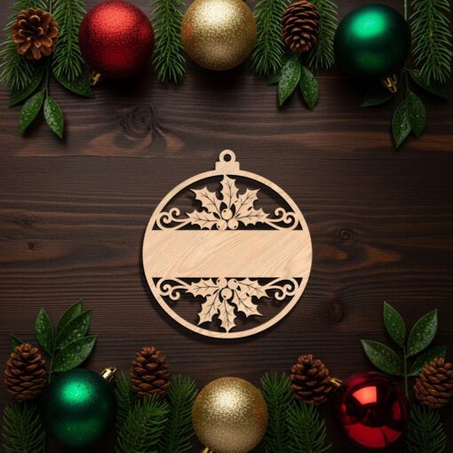 Personalized Ornament File, Christmas Holly Design, Custom Holiday