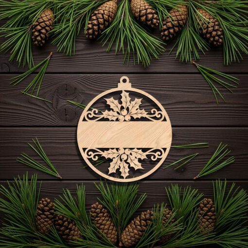 Personalized Ornament File, Christmas Holly Design, Custom Holiday