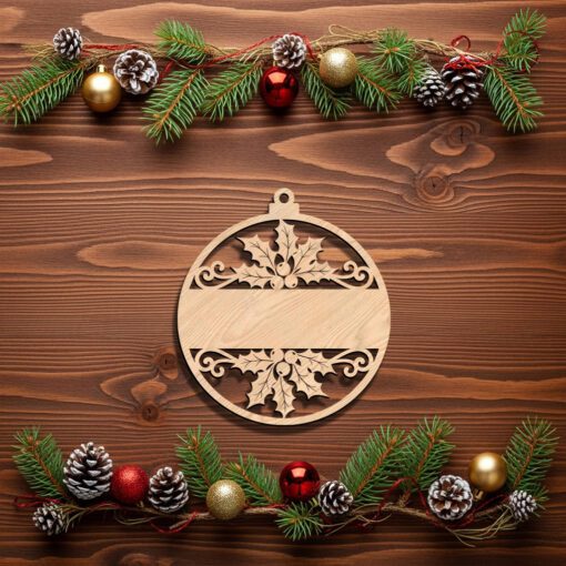 Personalized Ornament File, Christmas Holly Design, Custom Holiday