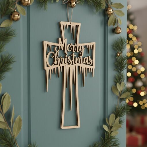 Religious Christmas Cross Door Hanger, Merry Christmas Holiday
