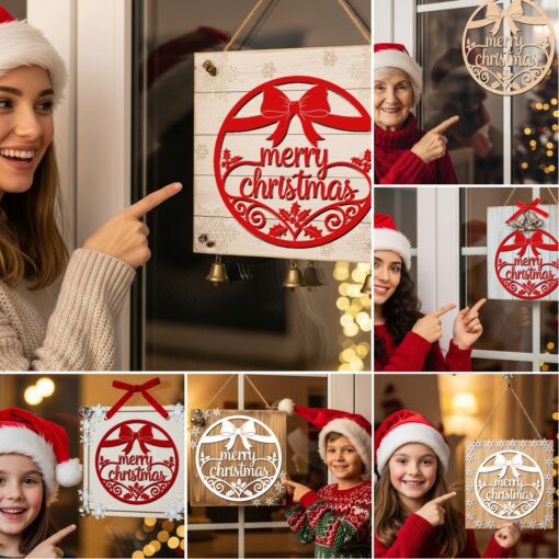 Paquete de colgantes redondos para puerta navideña, archivos láser navideños para letreros Glowforge. - Imagen 3