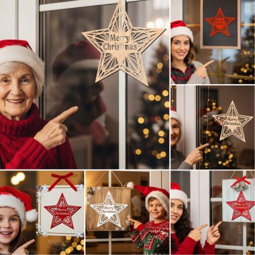 Paquete de colgantes redondos para puerta navideña, archivos láser navideños para letreros Glowforge. - Imagen 4