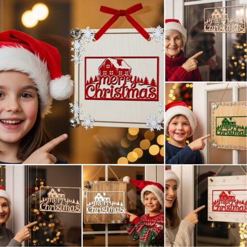 Paquete de colgantes redondos para puerta navideña, archivos láser navideños para letreros Glowforge. - Imagen 5