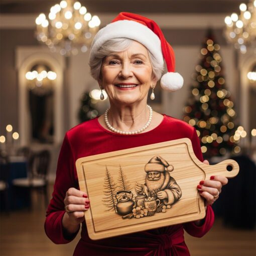 Archivo de Grabado Láser Navideño de Tabla de Charcutería de Papá Noel, Diseño de Chocolate Caliente Festivo - Imagen 2