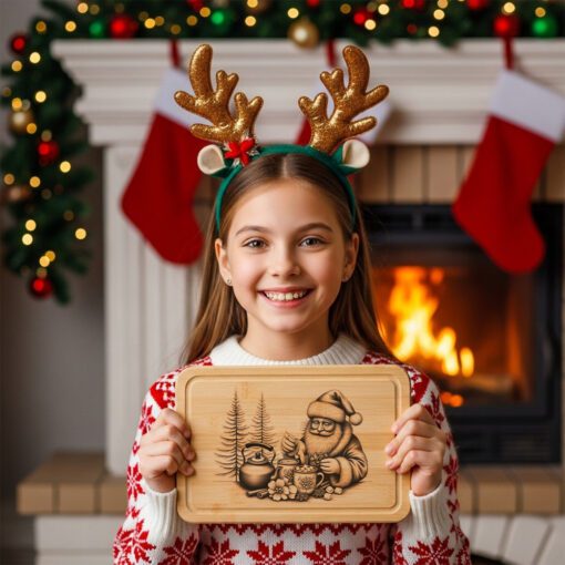 Archivo de Grabado Láser Navideño de Tabla de Charcutería de Papá Noel, Diseño de Chocolate Caliente Festivo - Imagen 3