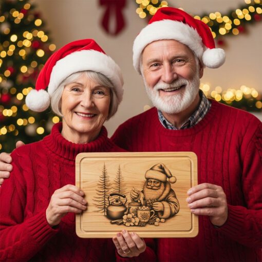 Archivo de Grabado Láser Navideño de Tabla de Charcutería de Papá Noel, Diseño de Chocolate Caliente Festivo - Imagen 4