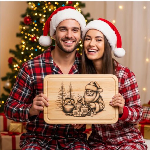 Archivo de Grabado Láser Navideño de Tabla de Charcutería de Papá Noel, Diseño de Chocolate Caliente Festivo - Imagen 5