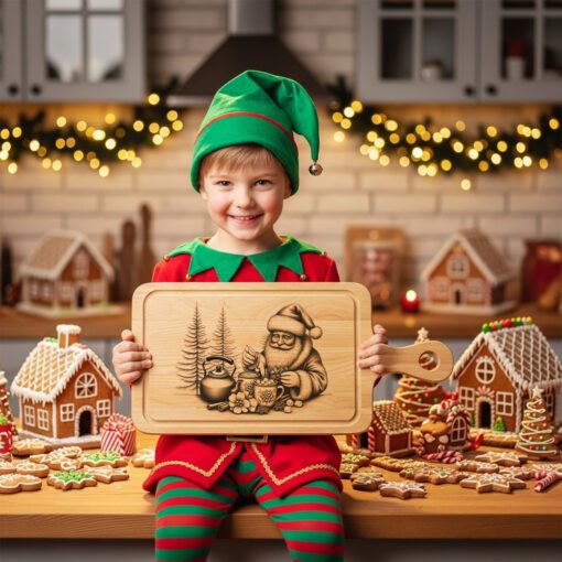 Archivo de Grabado Láser Navideño de Tabla de Charcutería de Papá Noel, Diseño de Chocolate Caliente Festivo - Imagen 6