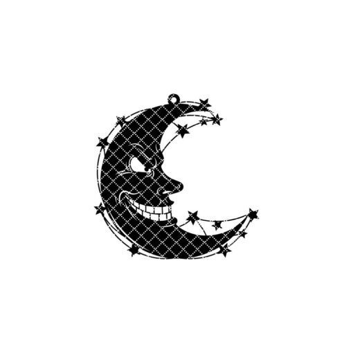 Spooky Crescent Moon Ornament, Evil Face Halloween Decor,