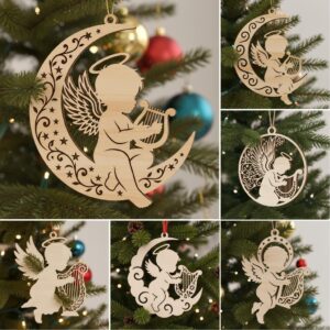 Angel Ornament Bundle, Laser Engraved Christmas Baby Angel Harp Memorial Designs