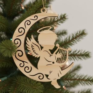Angel Ornament Bundle, Laser Engraved Christmas Baby Angel Harp Memorial Designs