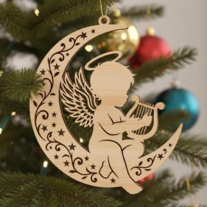 Angel Ornament Bundle, Laser Engraved Christmas Baby Angel Harp Memorial Designs