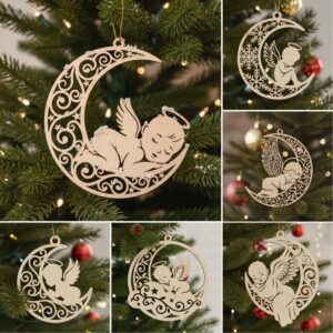 Angel Ornament Bundle Laser File, Baby Memorial Sleeping on Moon Christmas Decor