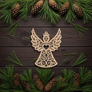 Angel Ornament, Intricate Christmas Angel with Heart, Holiday