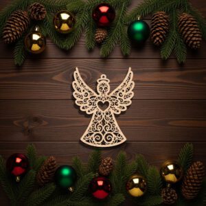 Angel Ornament, Intricate Christmas Angel with Heart, Holiday