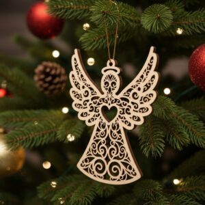 Angel Ornament, Intricate Christmas Angel with Heart, Holiday