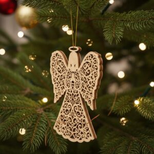 Christmas Angel Ornament, Black Patterned CNC Laser File,