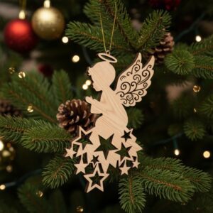 Christmas Angel Ornament with Stars, Holiday Digital Art