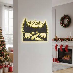 Christmas Bear Monogram Mountain Wall Art Metal Sign