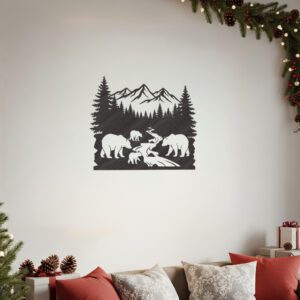 Christmas Bear Monogram Mountain Wall Art Metal Sign