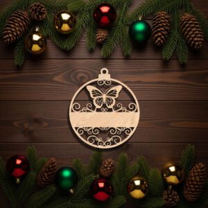 Christmas Butterfly Ornament, Personalized Laser Design, Festive Xmas