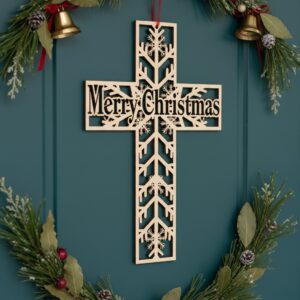 Christmas Cross, Snowflake Door Hanger, Christian Holiday Sign