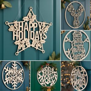 Christmas Door Hanger Bundle, Laser Files for Round Signs, Festive Text Decor