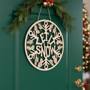 Christmas Door Hanger Bundle, Round Sign Laser Files, Festive Welcome Designs