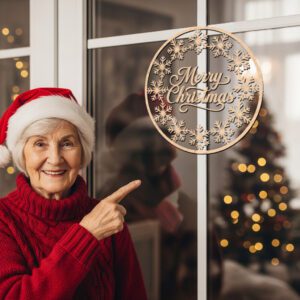 Christmas Door Hanger, Merry Snowflake Circle Sign, Round
