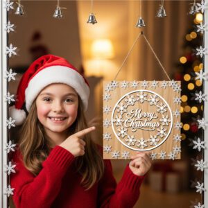 Christmas Door Hanger, Merry Snowflake Circle Sign, Round