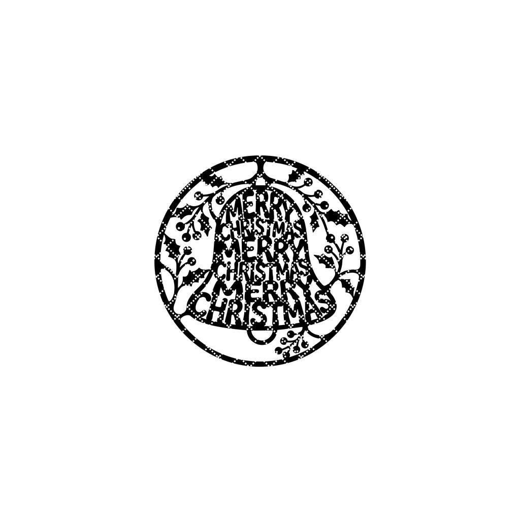 Christmas Door Hanger Round Sign, Laser File with Bell and Holly Design