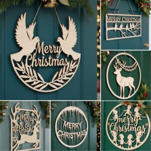 Christmas Door Hanger Set 6 Round Monogram Designs,