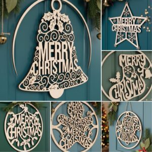 Christmas Laser Bundle, Merry Christmas Door Hanger, Round Holiday Sign Download