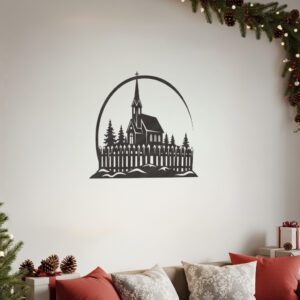 Christmas Laser Engraving File, Monogram Church Art, Winter