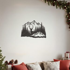 Christmas Laser Monogram Metal Sign, Deer and Mountain