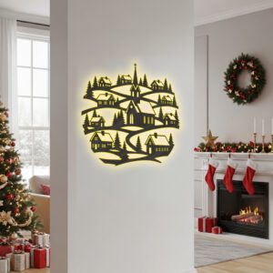 Christmas Laser Monogram Wall Art, Christian Village with