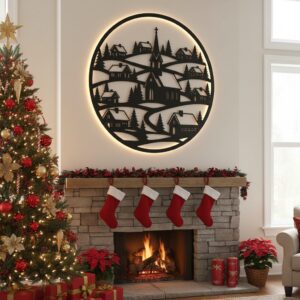 Christmas Laser Monogram Wall Art, Christian Village with