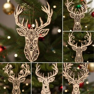 Christmas Laser Ornaments Bundle, 6 Reindeer & Tree