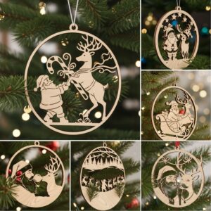 Christmas Laser Ornaments Bundle, 6 Santa Reindeer Designs,