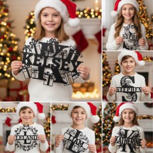 Christmas Laser Sign Bundle, Personalized Metal Monogram, 8