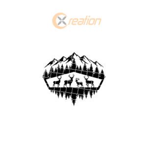 Christmas Monogram, Laser Designed Deer Forest Mountain Wall