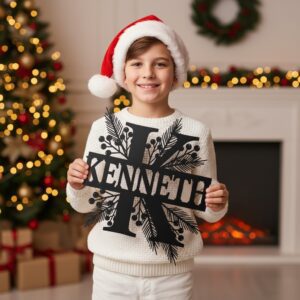 Christmas Monogram Metal Sign Bundle, Personalized Name, 8