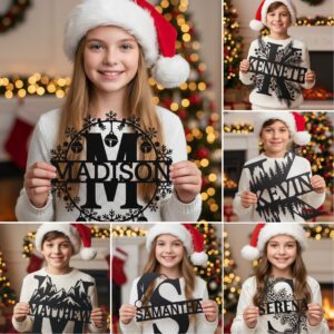Christmas Monogram Metal Sign Bundle, Personalized Name, 8