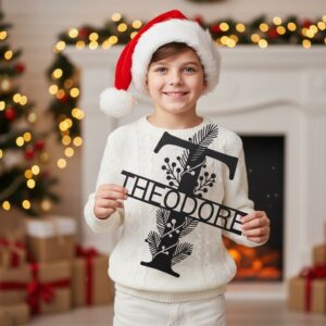 Christmas Monogram Metal Sign Bundle, Personalized Name, 8