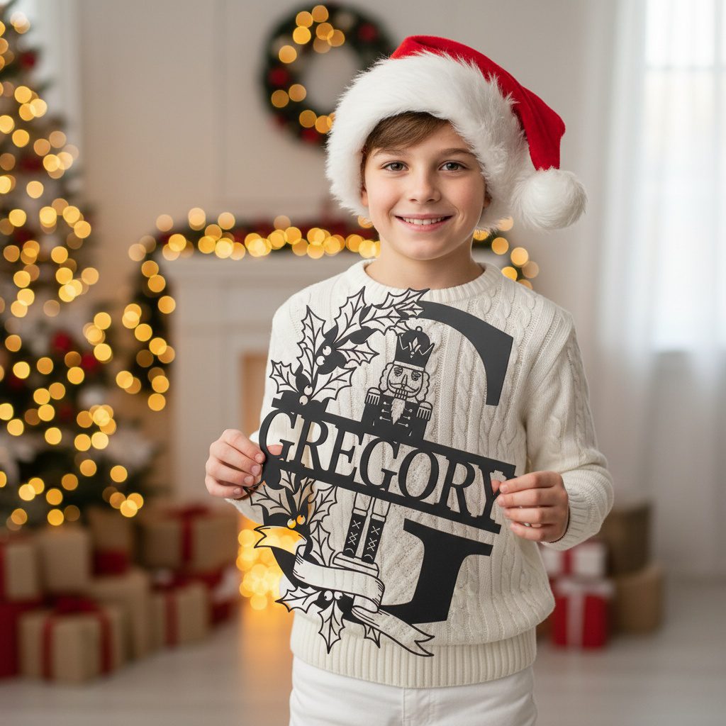 Christmas Monogram Metal Sign Set, 9 Personalized Names