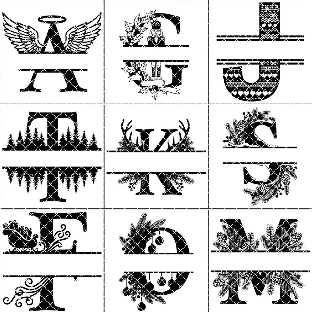 Christmas Monogram Metal Sign Set, 9 Personalized Names