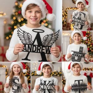 Christmas Monogram Metal Sign Set, 9 Personalized Names