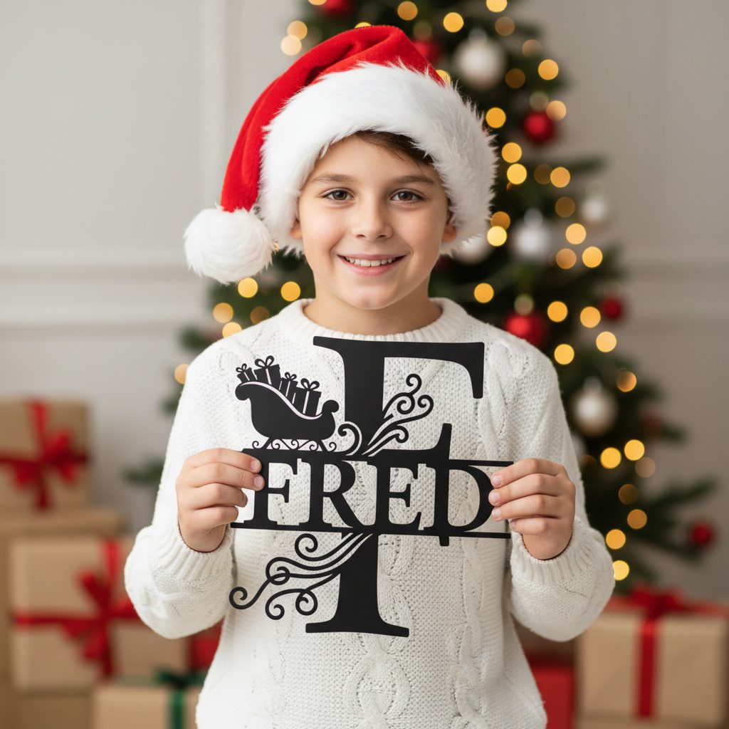 Christmas Monogram Metal Sign Set, 9 Personalized Names